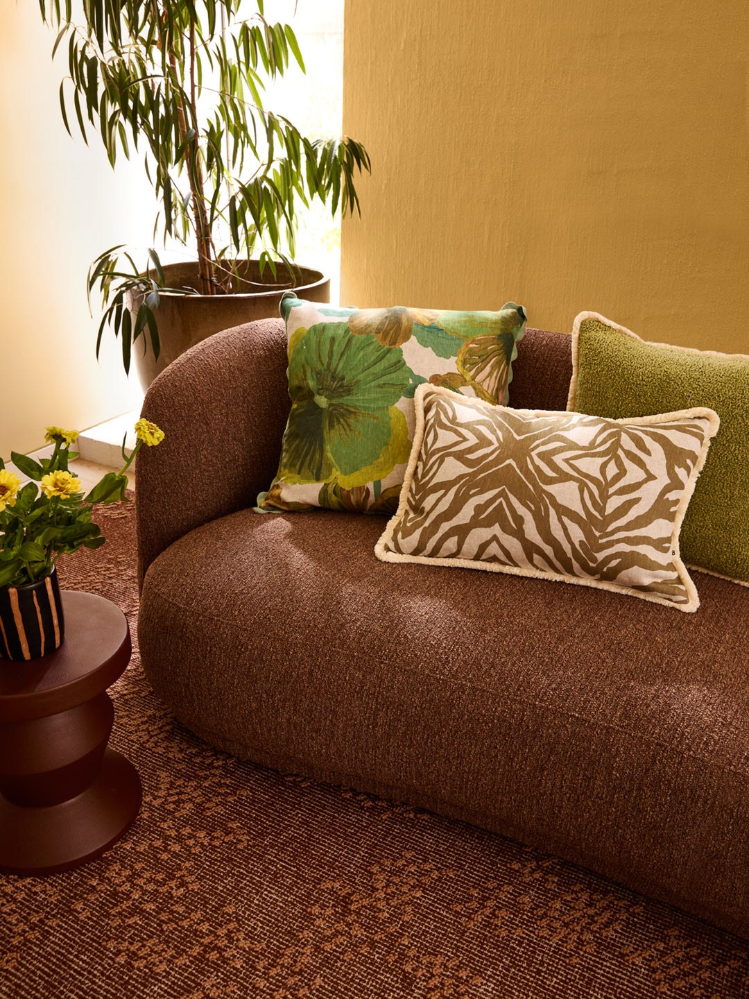 Wild Pansy Verde Linen Cushion