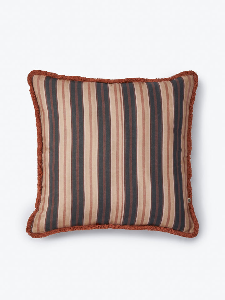 Suiting Stripe Black Tan Linen Cushion