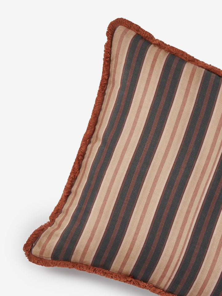 Suiting Stripe Black Tan Linen Cushion