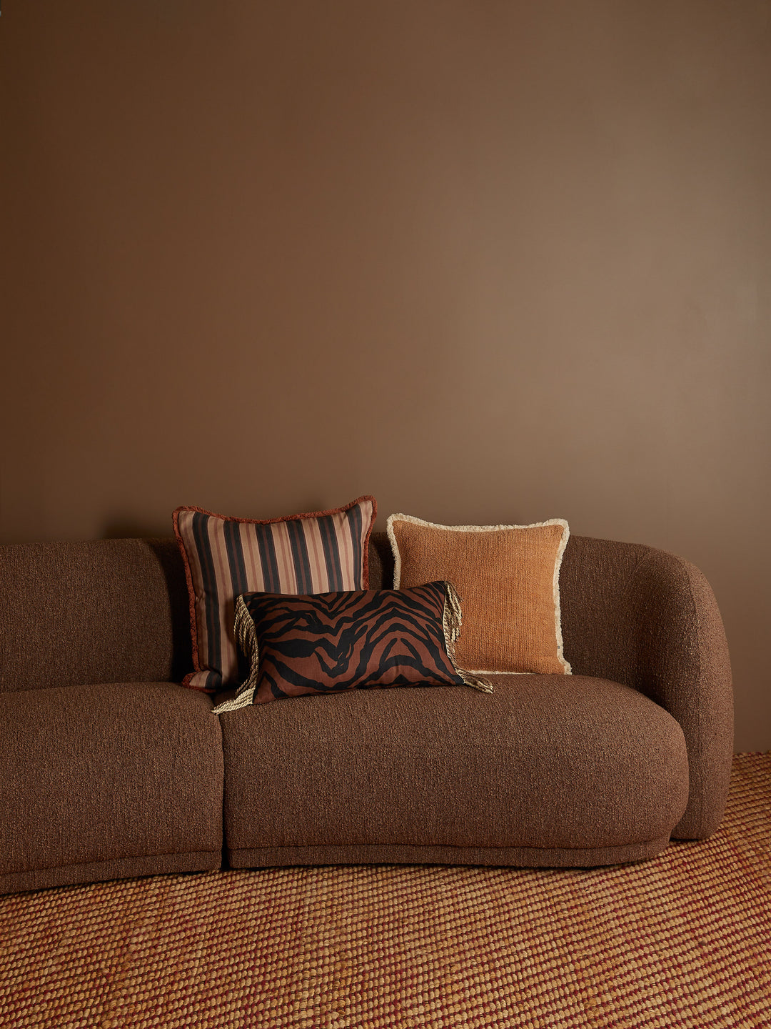 Suiting Stripe Black Tan Linen Cushion