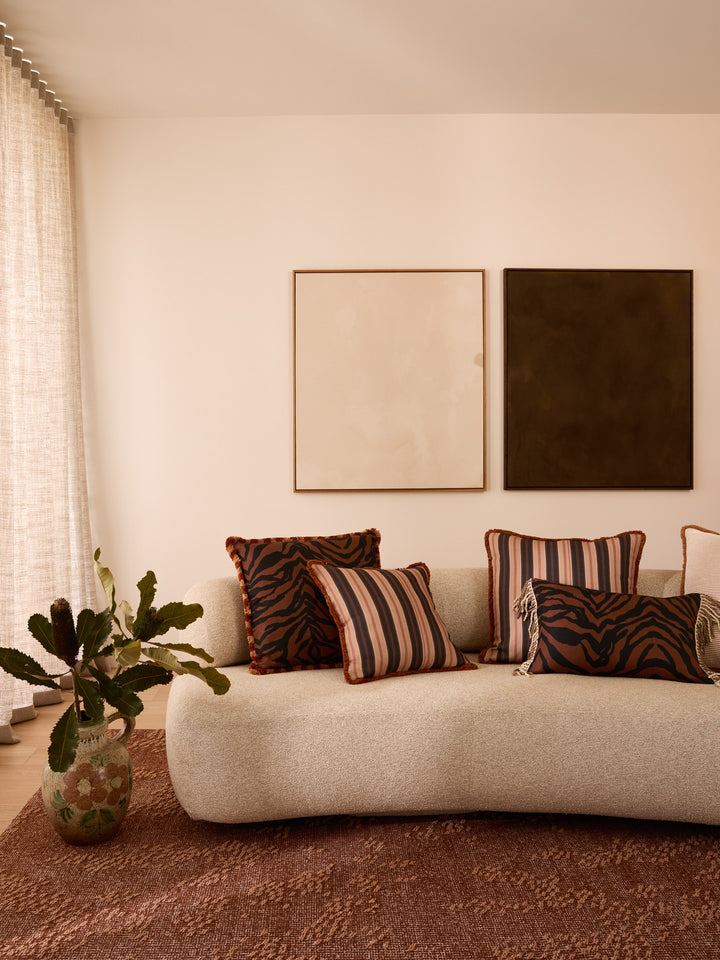 Suiting Stripe Black Tan Linen Cushion