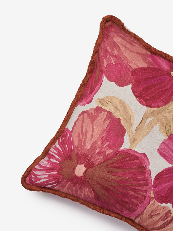 Wild Pansy Pink Linen Cushion