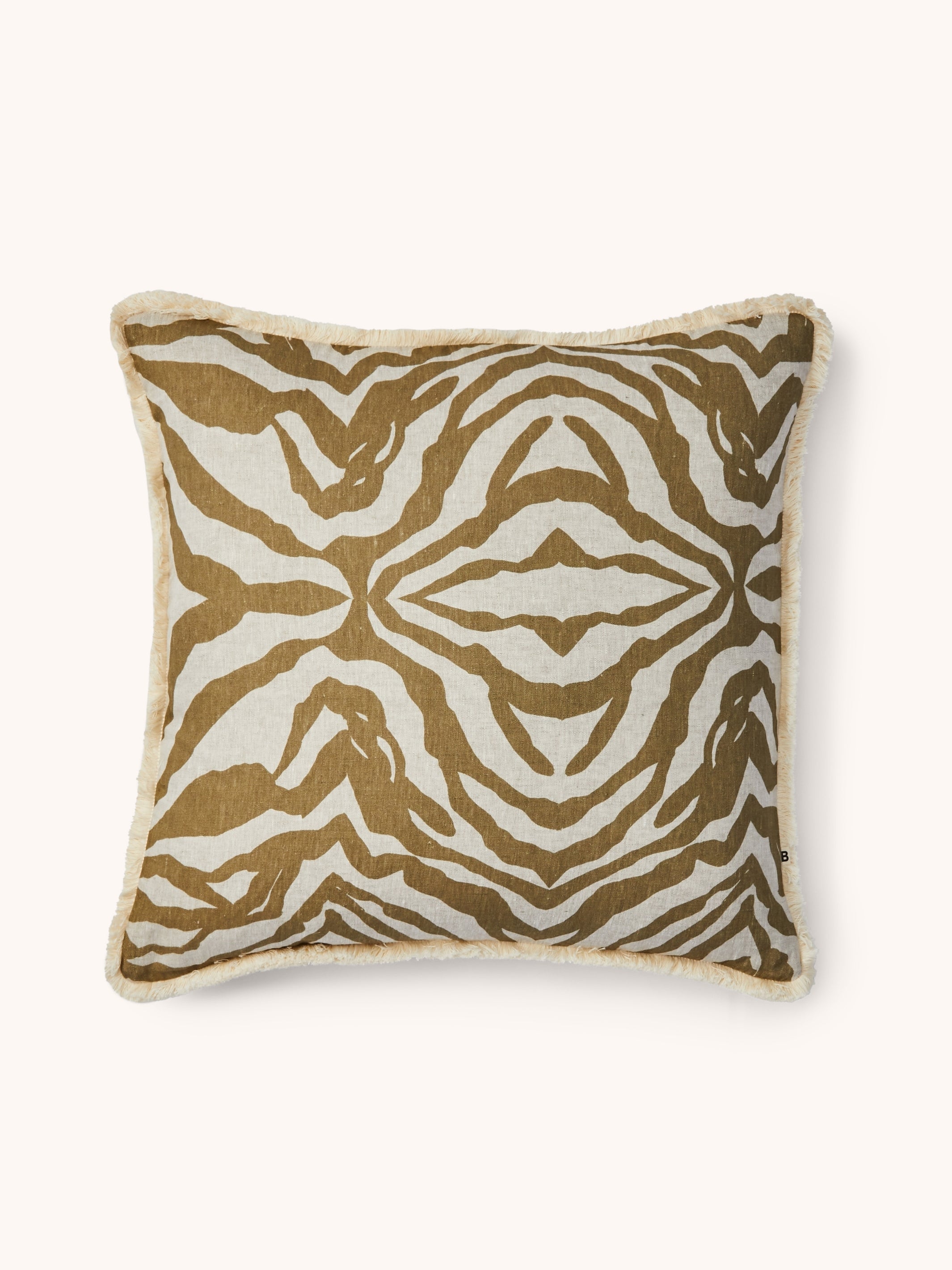 Zebra Olive Linen Cushion