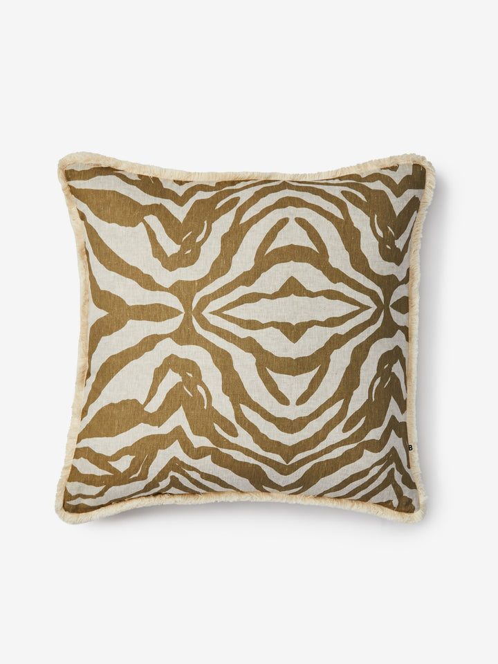Zebra Olive Linen Cushion