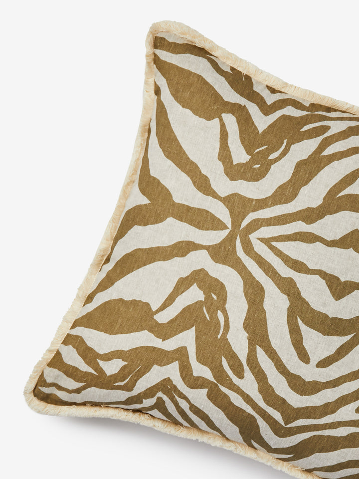 Zebra Olive Linen Cushion