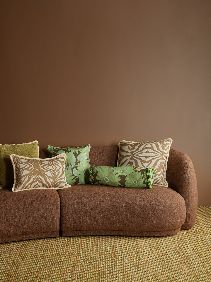 Zebra Olive Linen Cushion