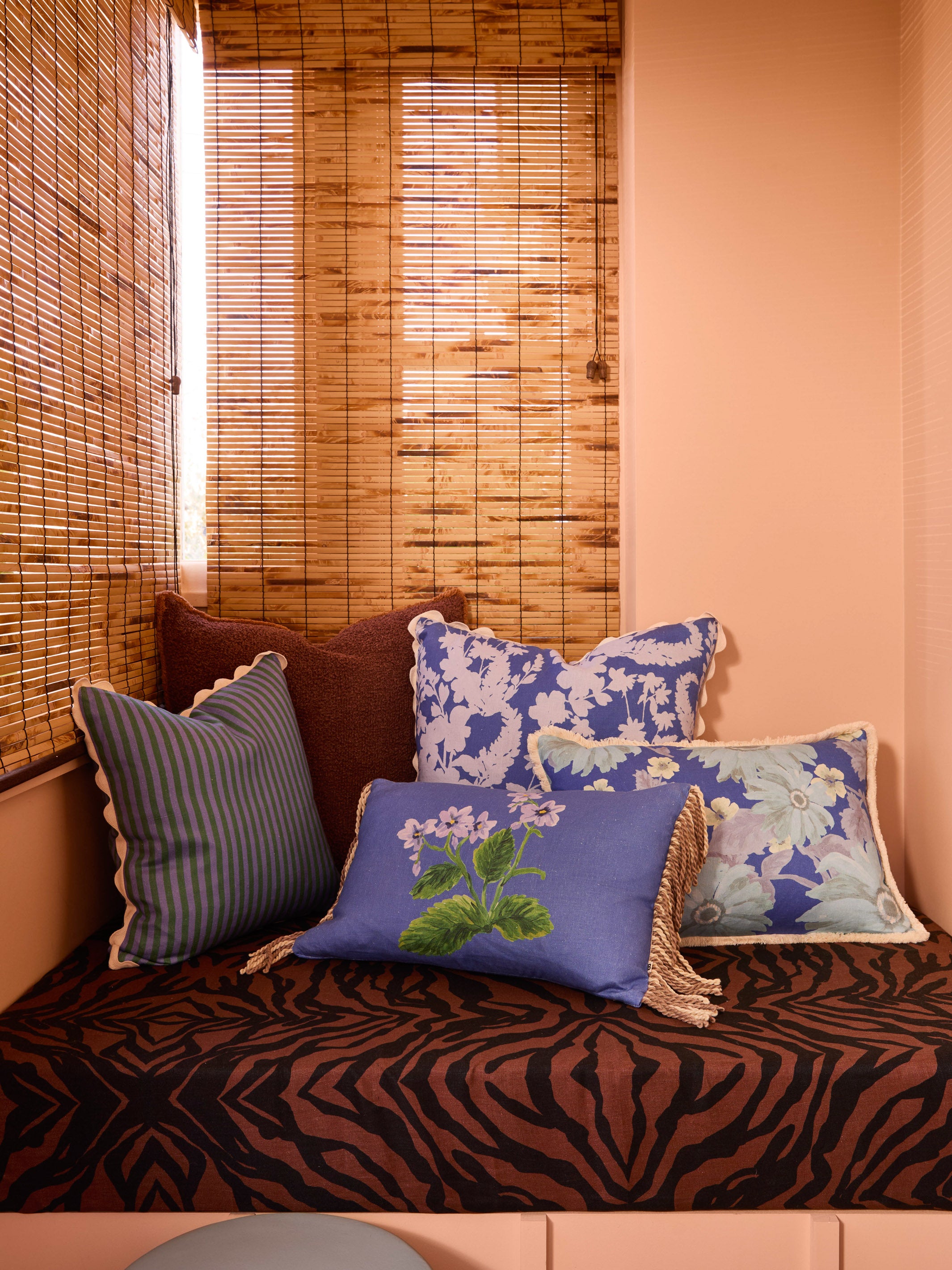Petal Blue Linen Cushion
