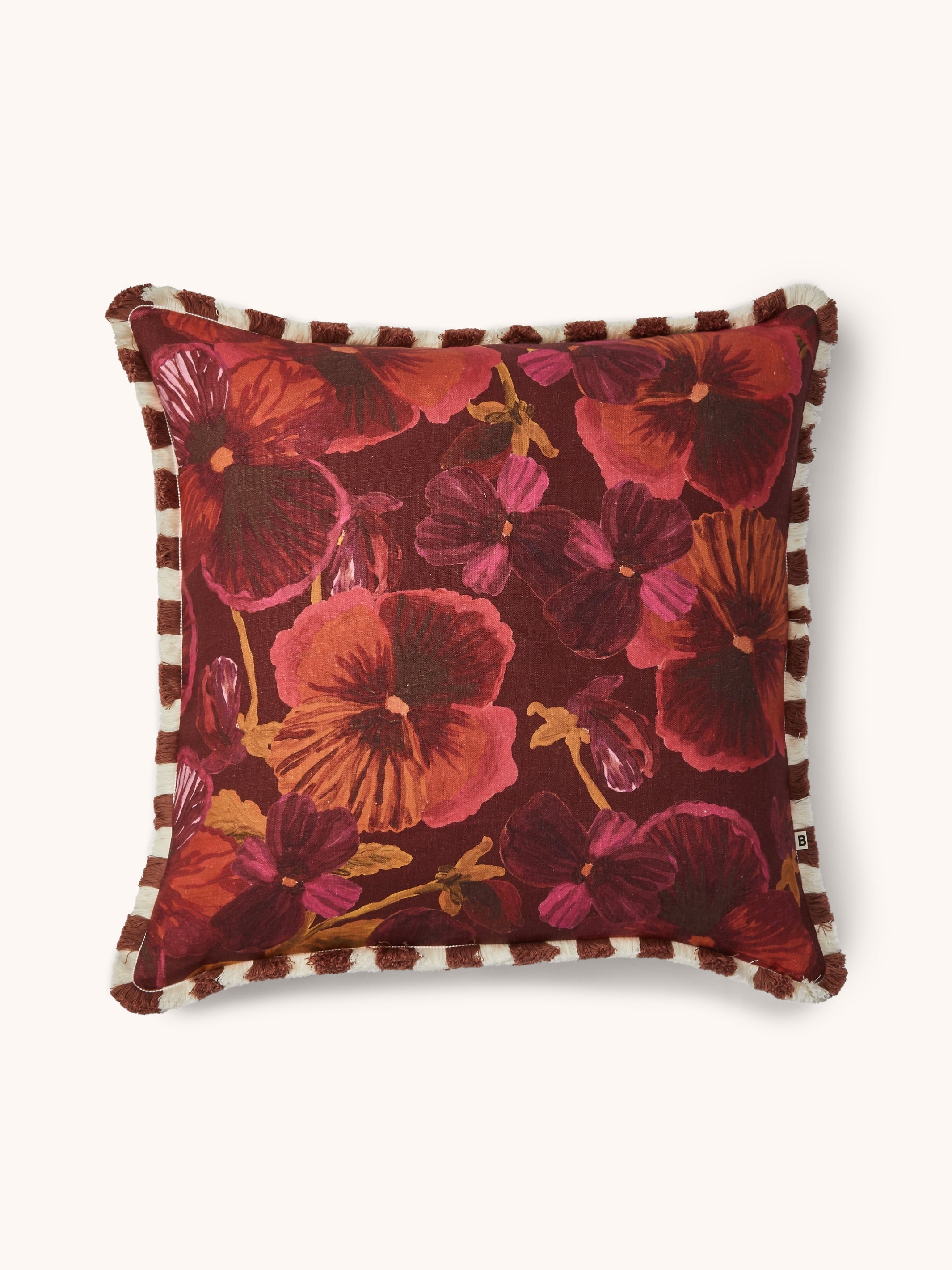 Wild Pansy Dark Cerise Linen Cushion