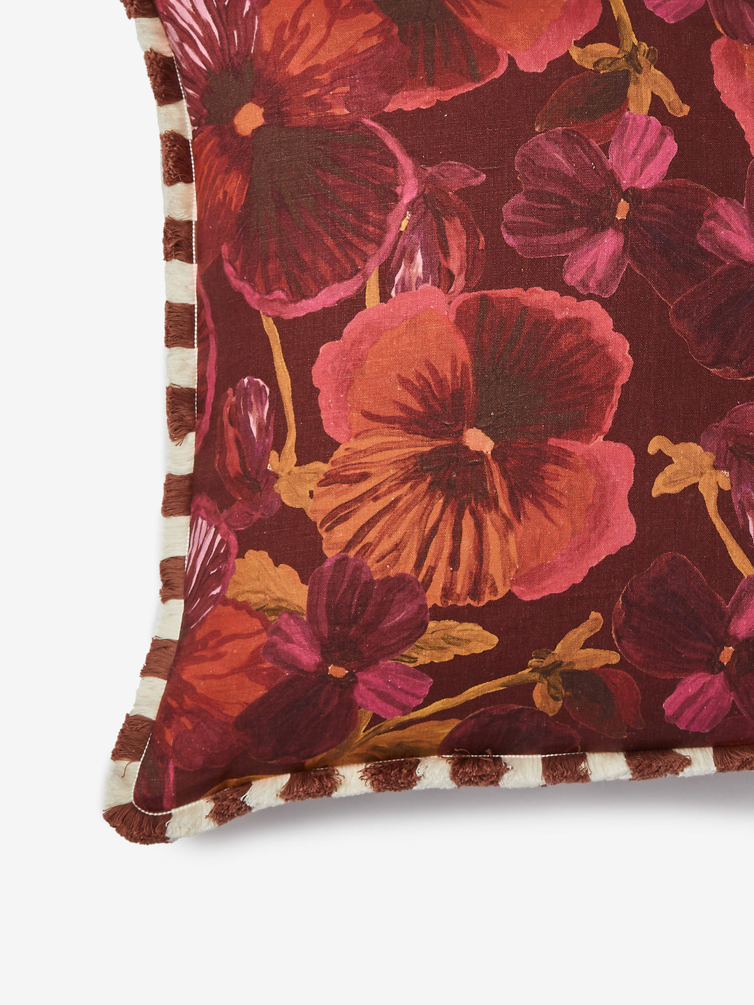 Wild Pansy Dark Cerise Linen Cushion