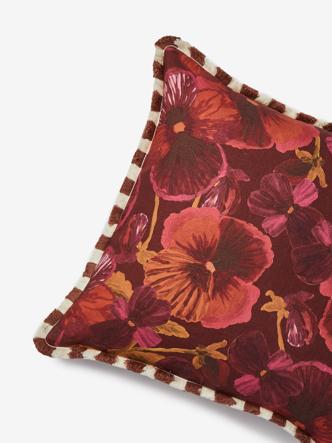 Wild Pansy Dark Cerise Linen Cushion