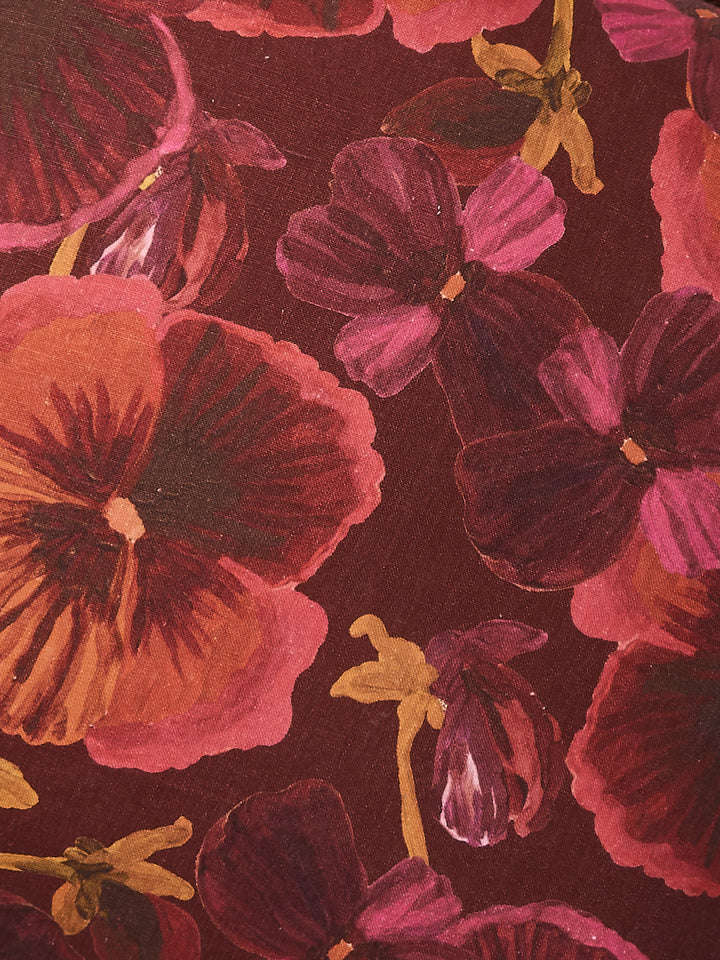 Wild Pansy Dark Cerise Linen Cushion