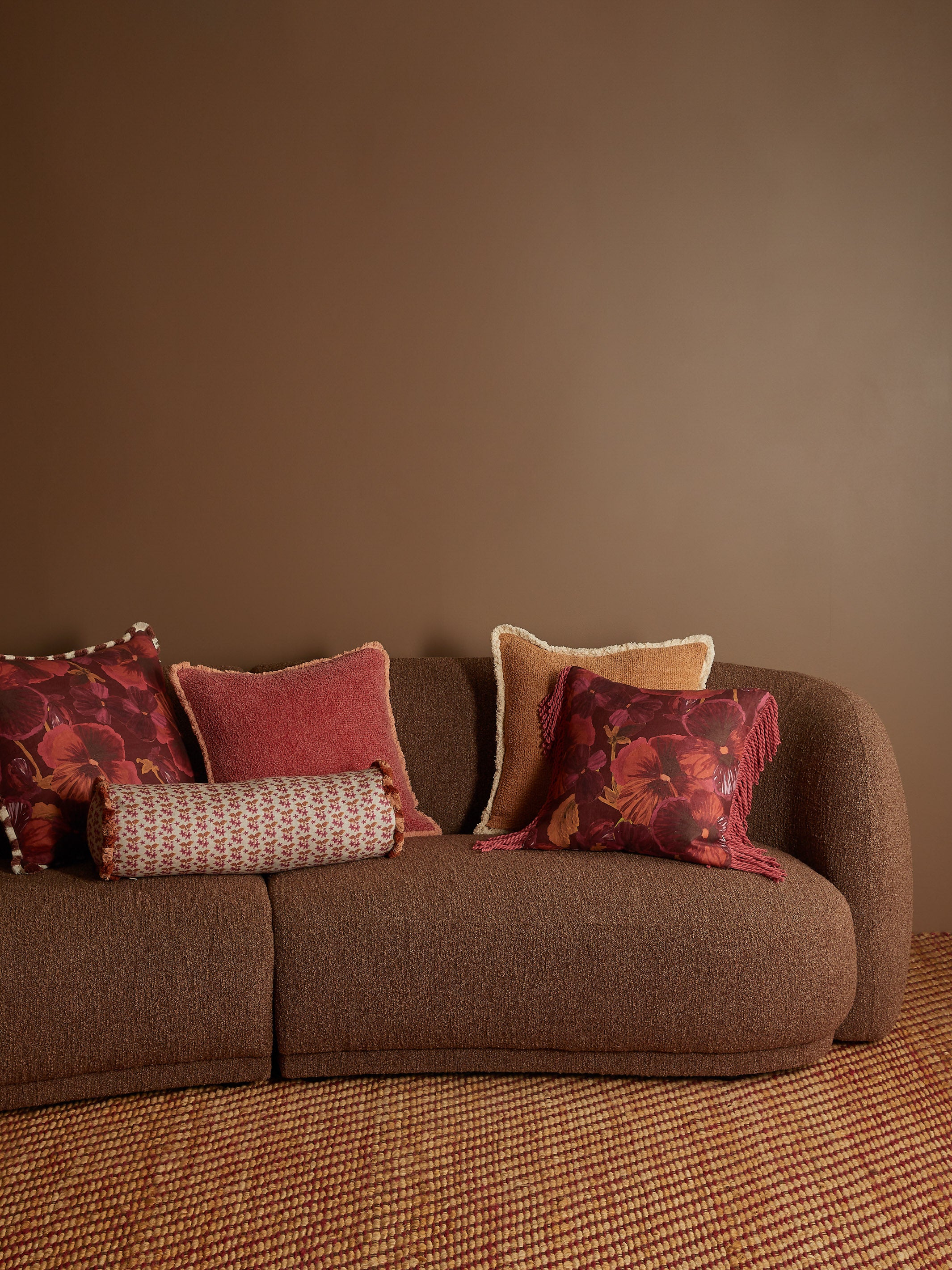 Wild Pansy Dark Cerise Linen Cushion