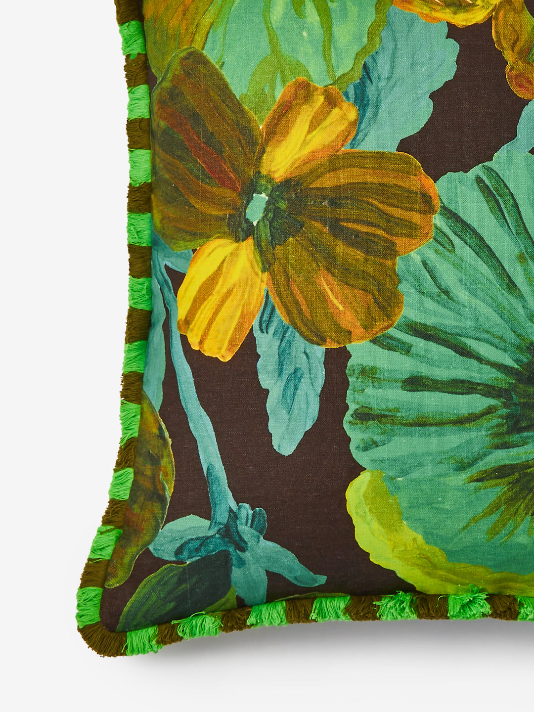 Wild Pansy Emerald Linen Cushion