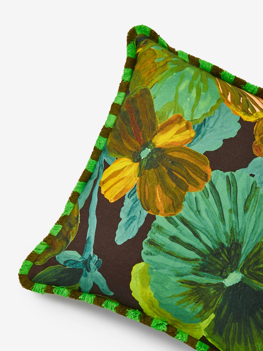 Wild Pansy Emerald Linen Cushion