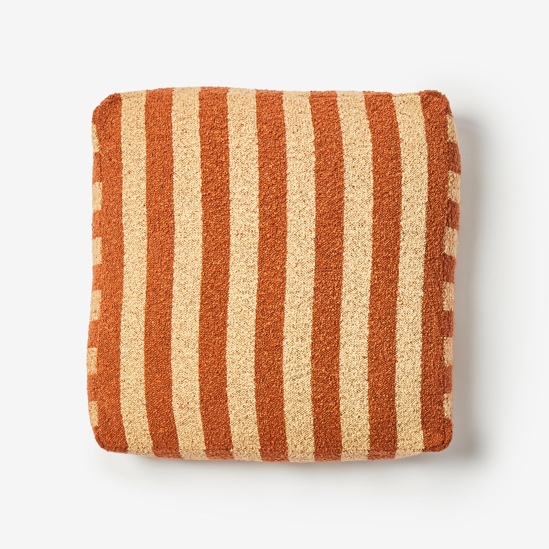 Boucle Stripe Chocolate Pouffe Overhead | Brown Striped Floor Cushion