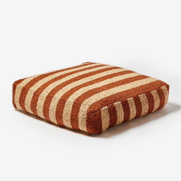 Boucle Stripe Chocolate Pouffe Front | Brown Striped Floor Cushion