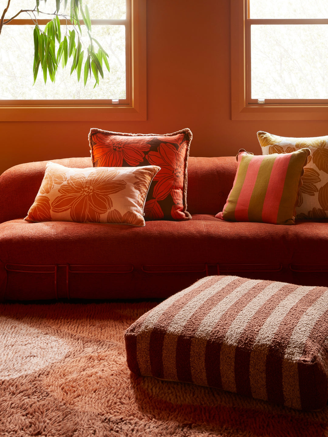 Boucle Stripe Chocolate Pouffe