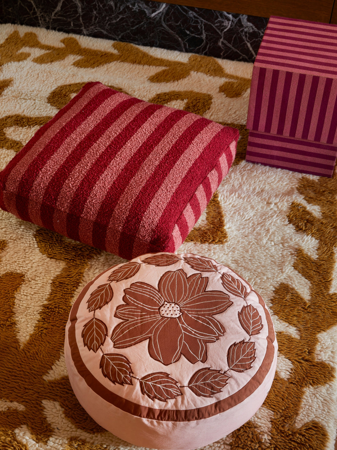 Boucle Stripe Burgundy Pouffe