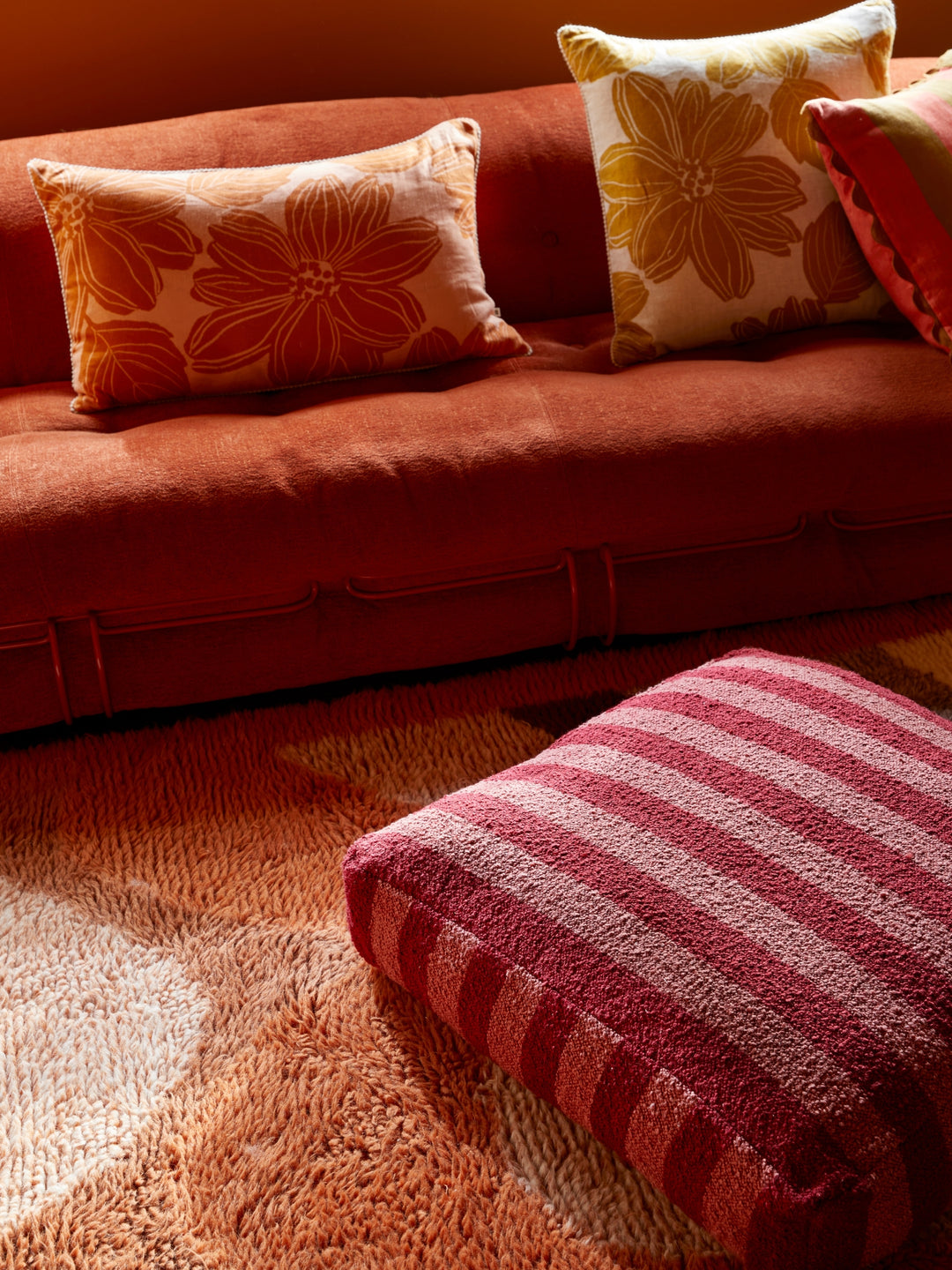 Boucle Stripe Burgundy Pouffe