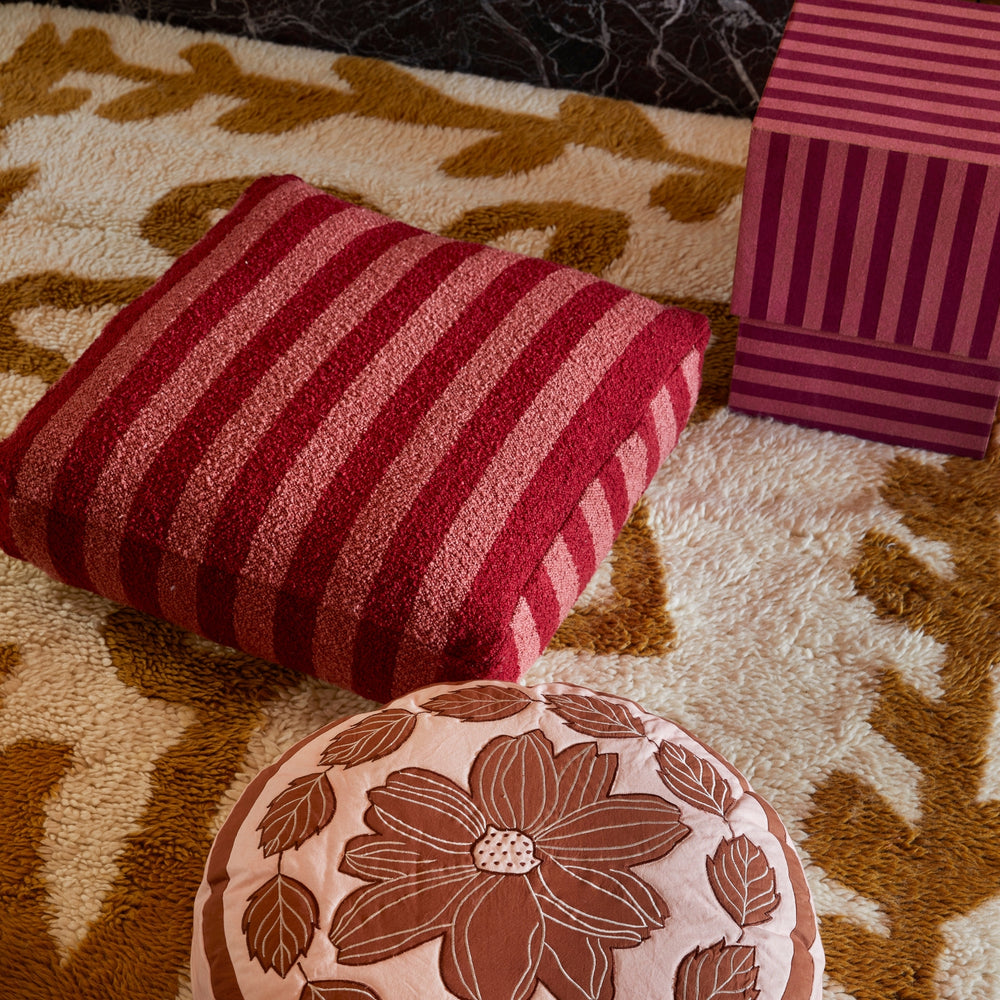 Boucle Stripe Burgundy Pouffe | Pouffes Online