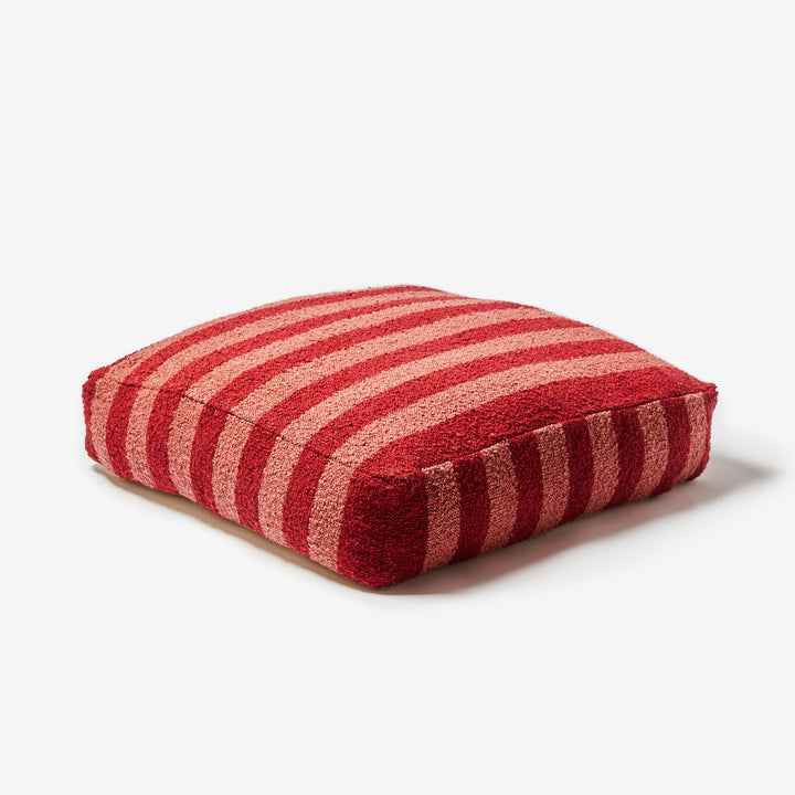 Boucle Stripe Burgundy Pouffe Front | Burgundy Striped Floor Cushion