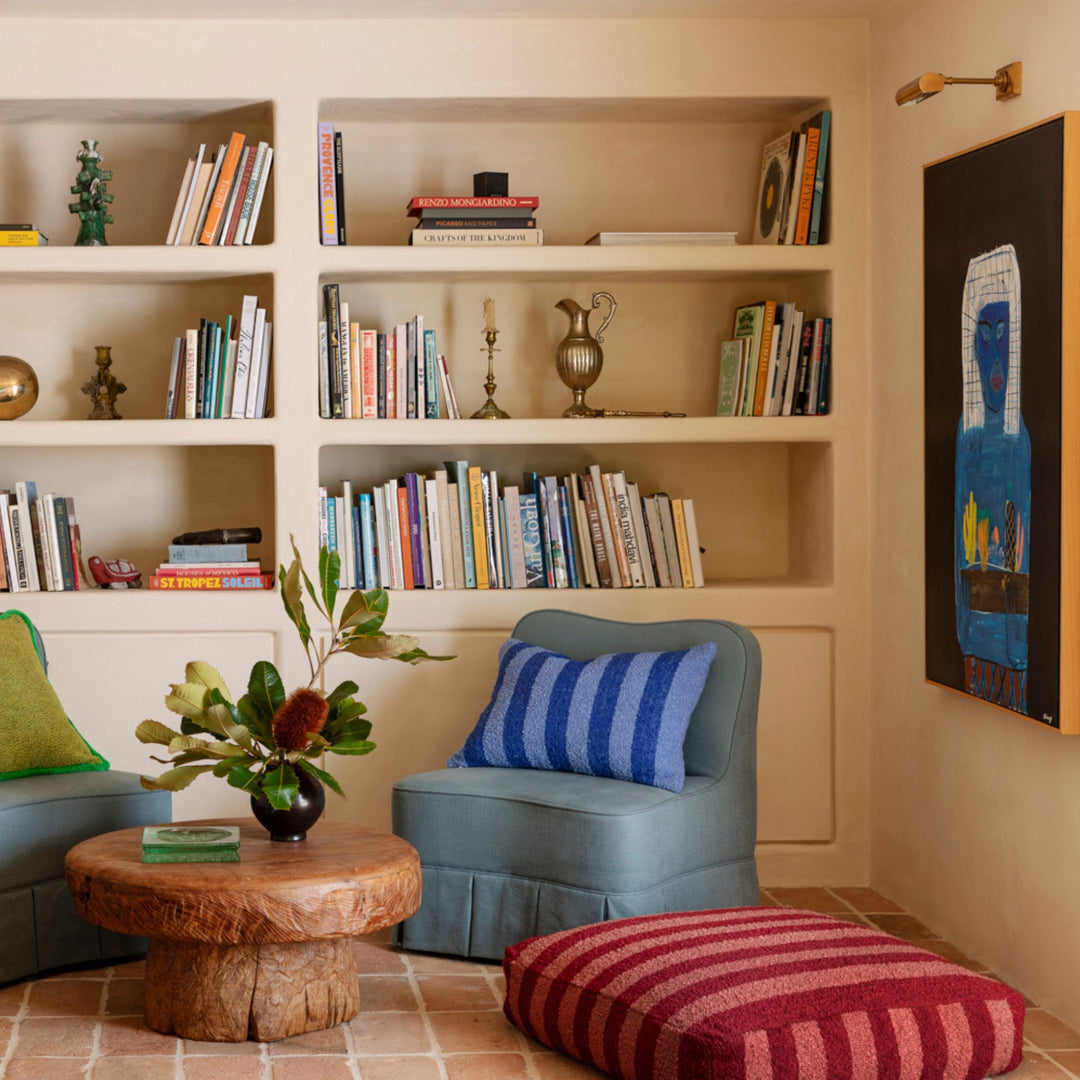 Boucle Stripe Burgundy Pouffe