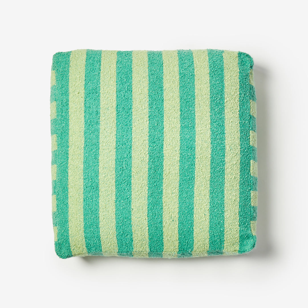 Boucle Stripe Mint Pouffe Overhead | Mint Green Striped Floor Cushion