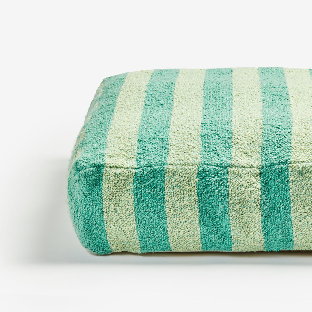 Boucle Stripe Mint Pouffe Detail | Mint Green Striped Floor Cushion