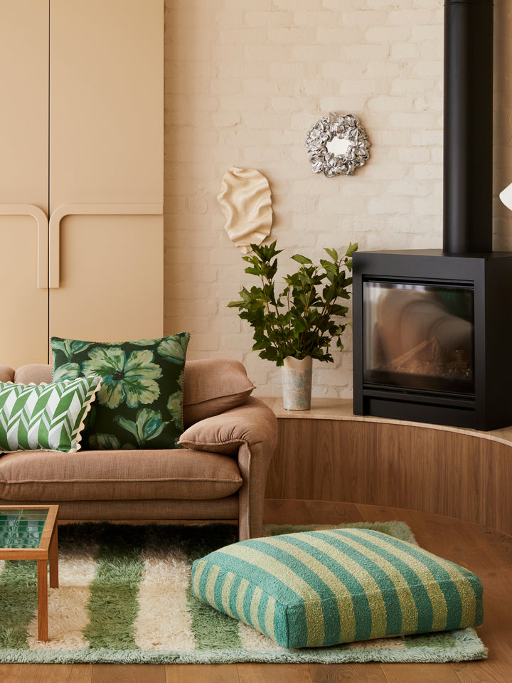 Boucle Stripe Mint Pouffe