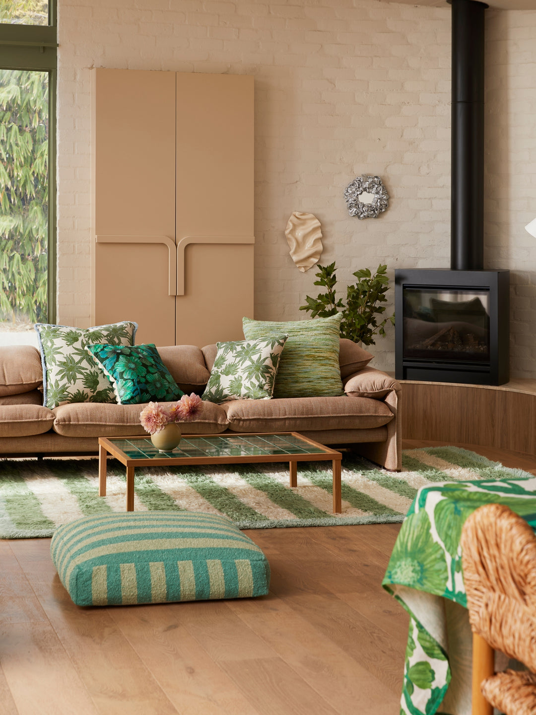 Boucle Stripe Mint Pouffe