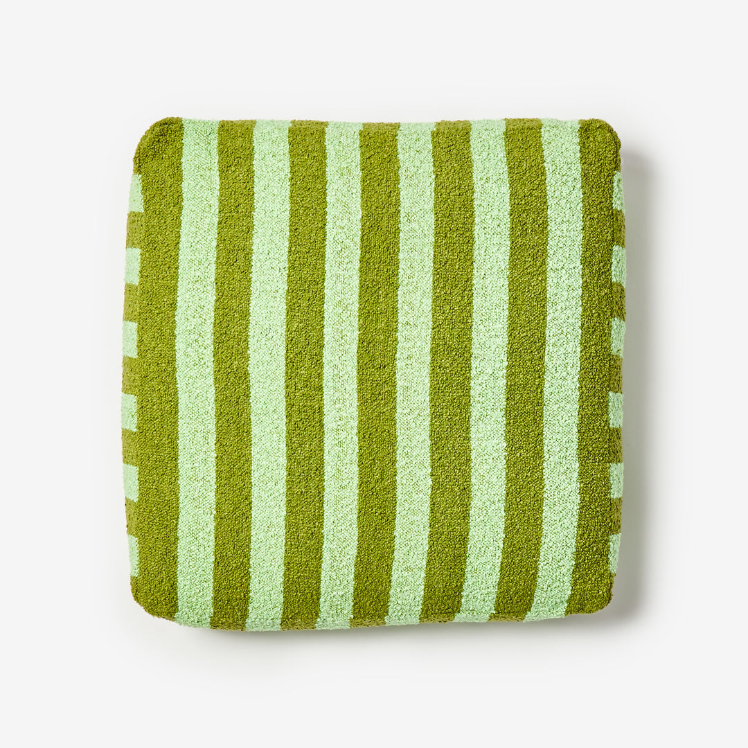 Boucle Stripe Olive Pouffe Overhead | Olive Green Striped Floor Cushion