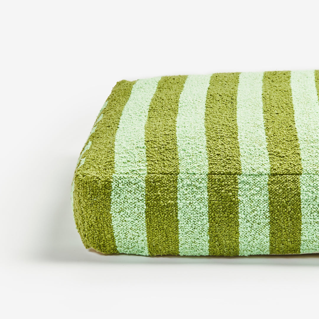 Boucle Stripe Olive Pouffe Detail | Olive Green Striped Floor Cushion