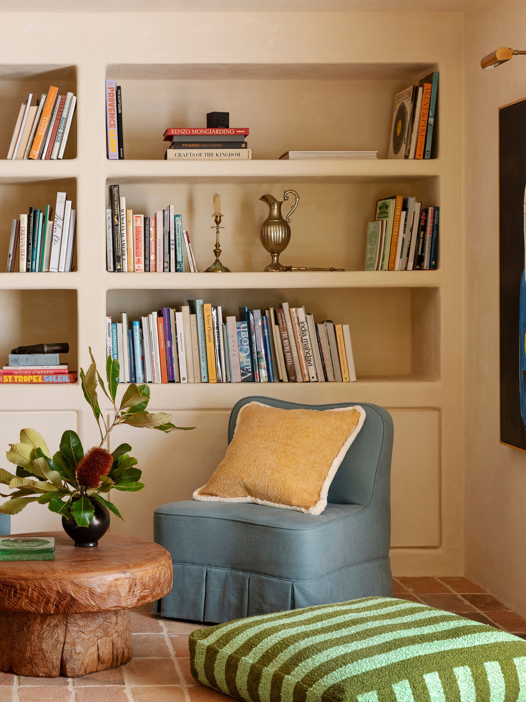 Boucle Stripe Olive Pouffe