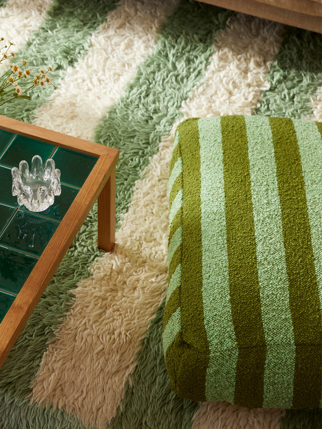 Boucle Stripe Olive Pouffe