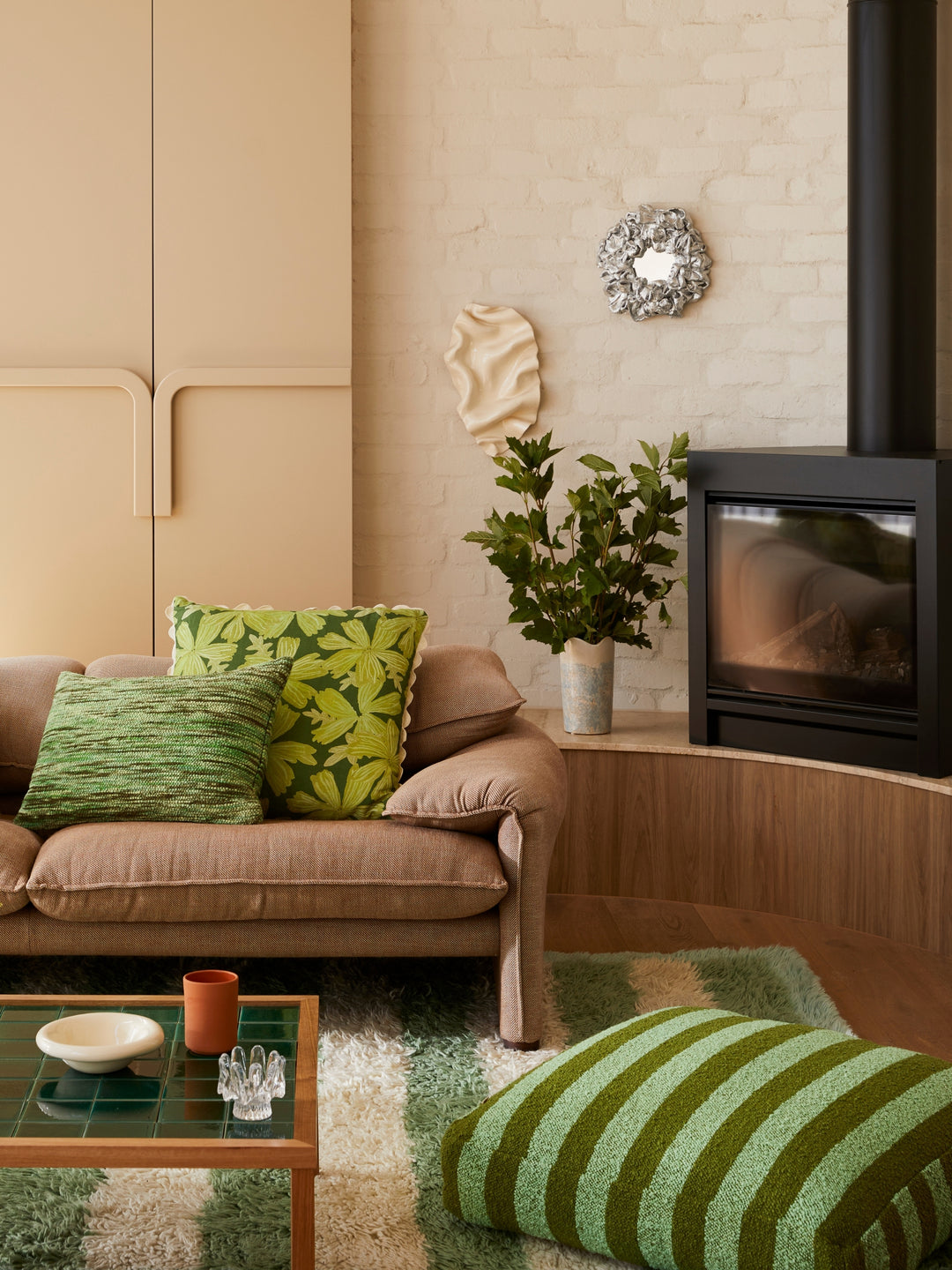 Boucle Stripe Olive Pouffe