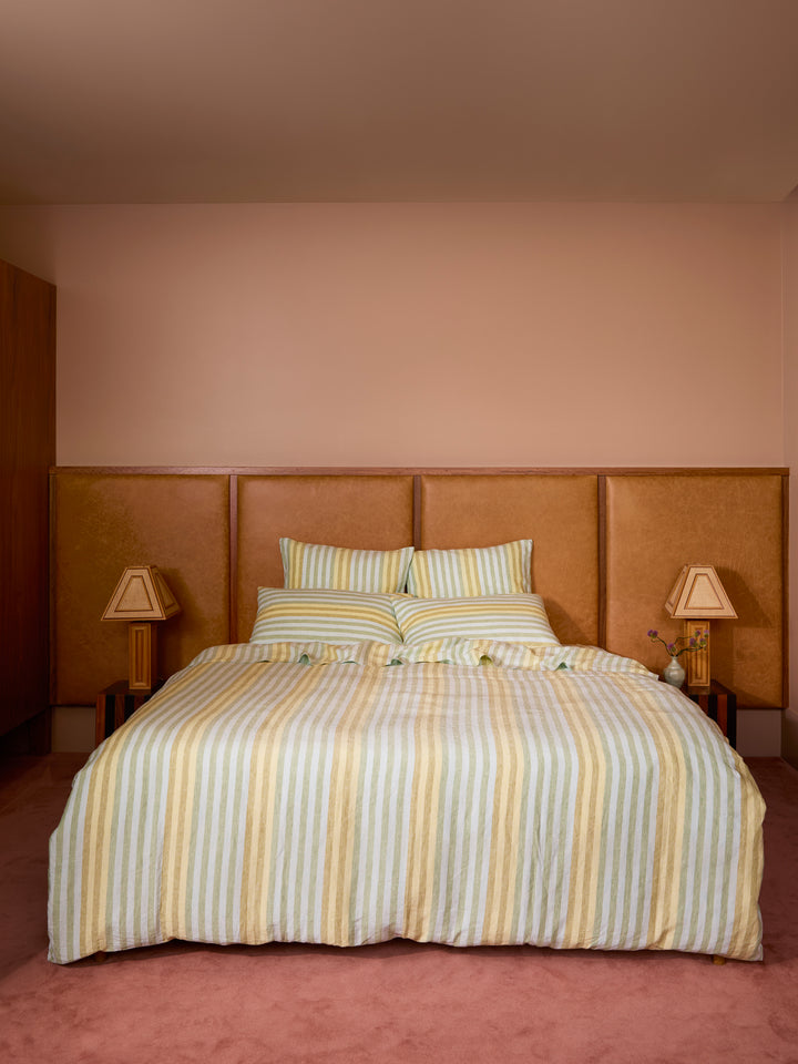 Stripe Blue Green Linen Flat Sheet