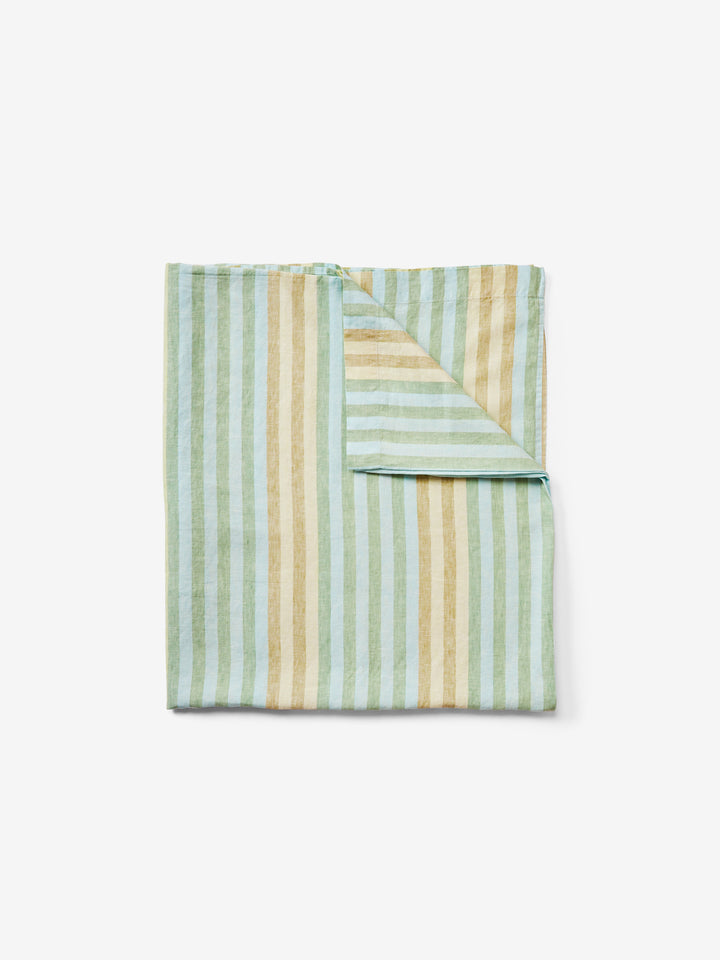 Stripe Blue Green Linen Flat Sheet