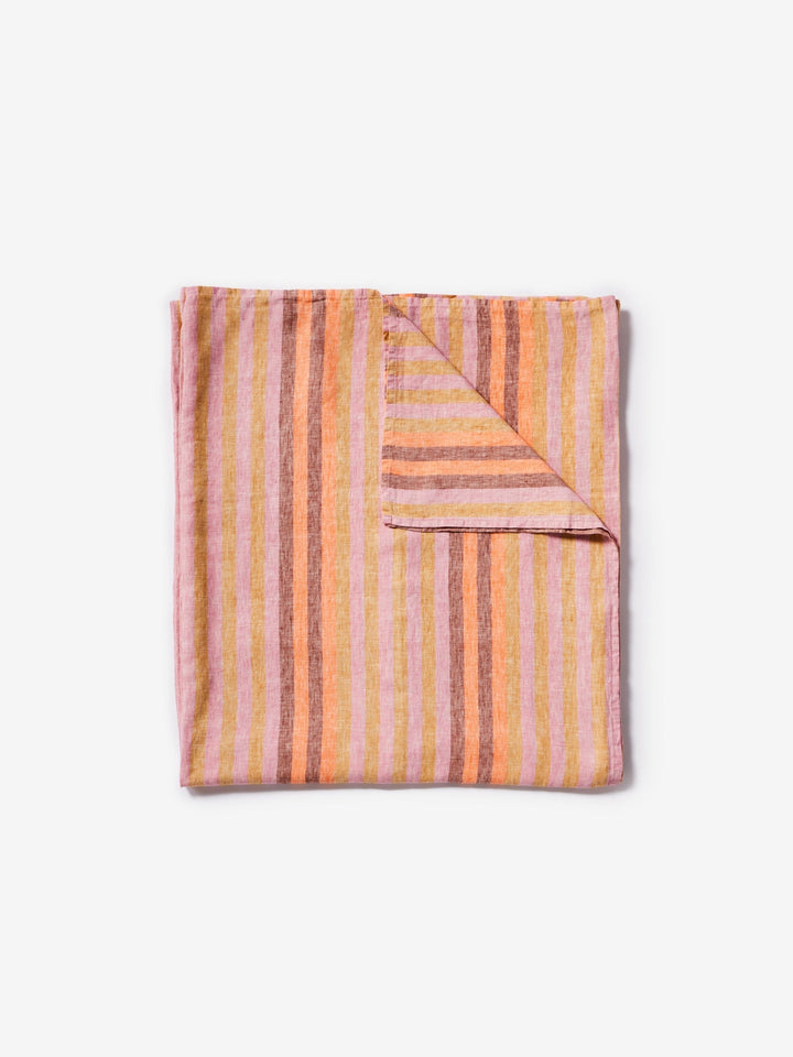 Stripe Orange Linen Flat Sheet