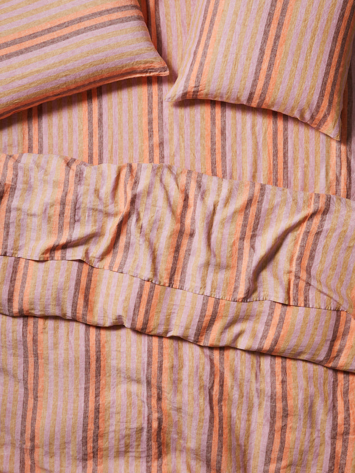 Stripe Orange Linen Flat Sheet