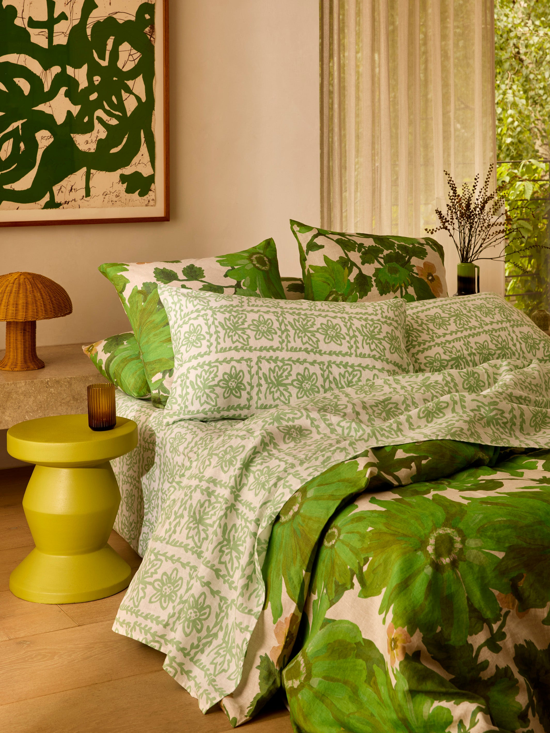 Daisy Sage Linen Flat Sheet