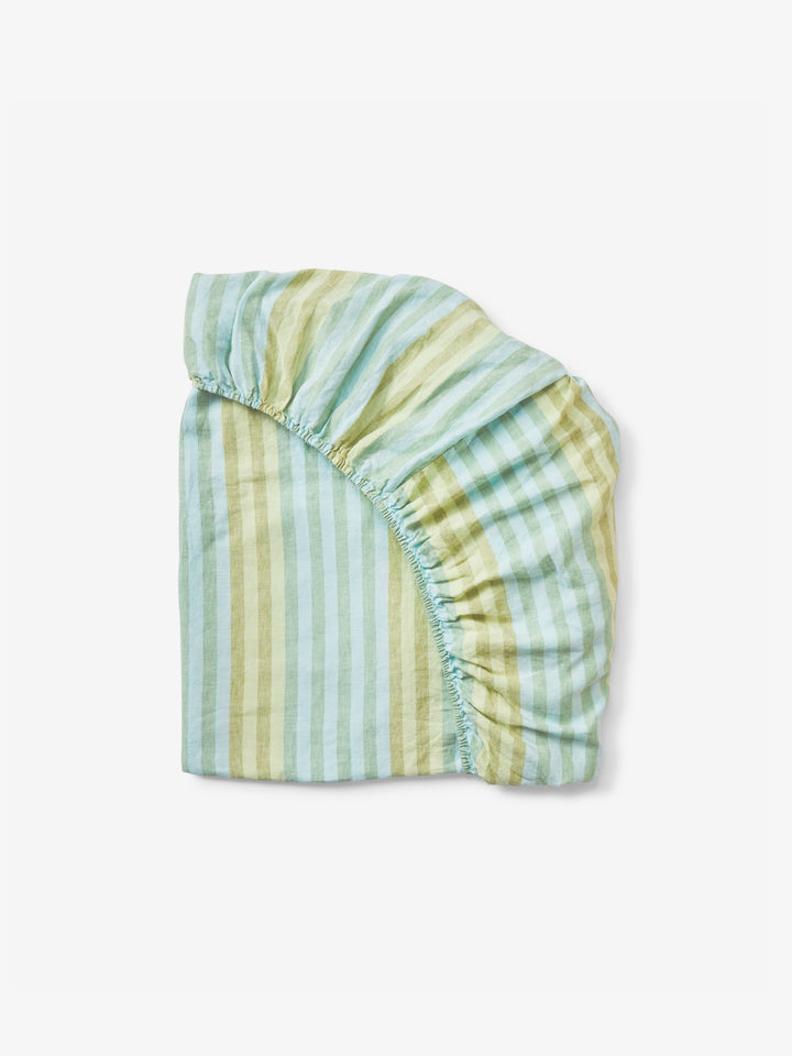 Stripe Blue Green Linen Fitted Sheet