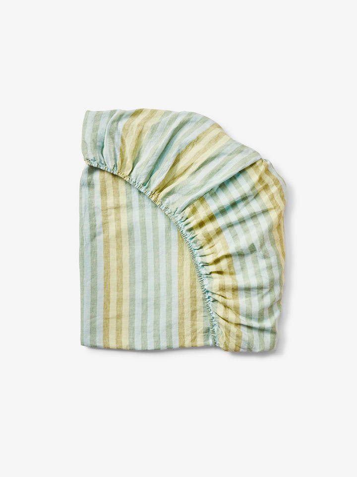 Stripe Blue Green Linen Fitted Sheet