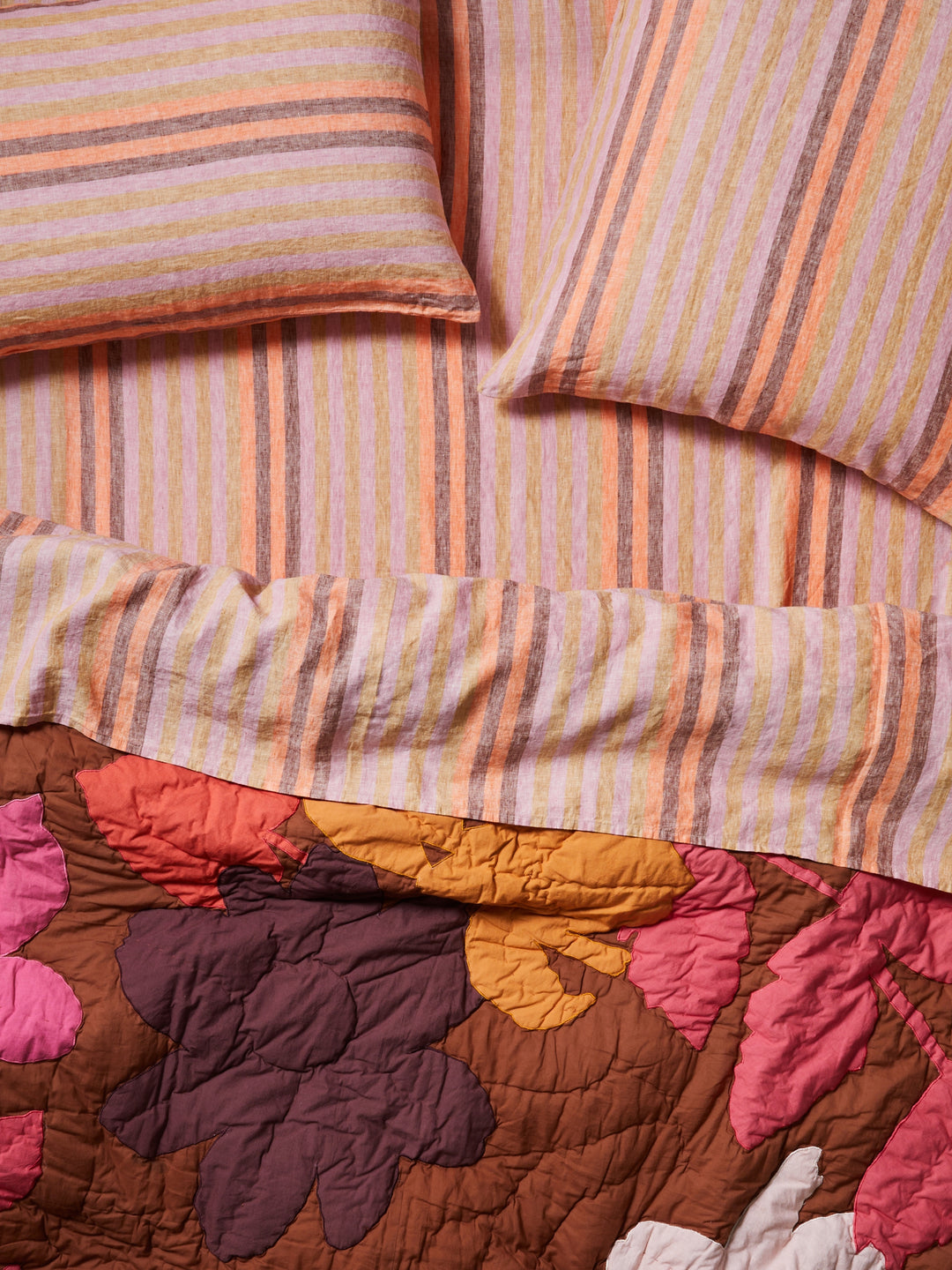 Stripe Orange Linen Fitted Sheet