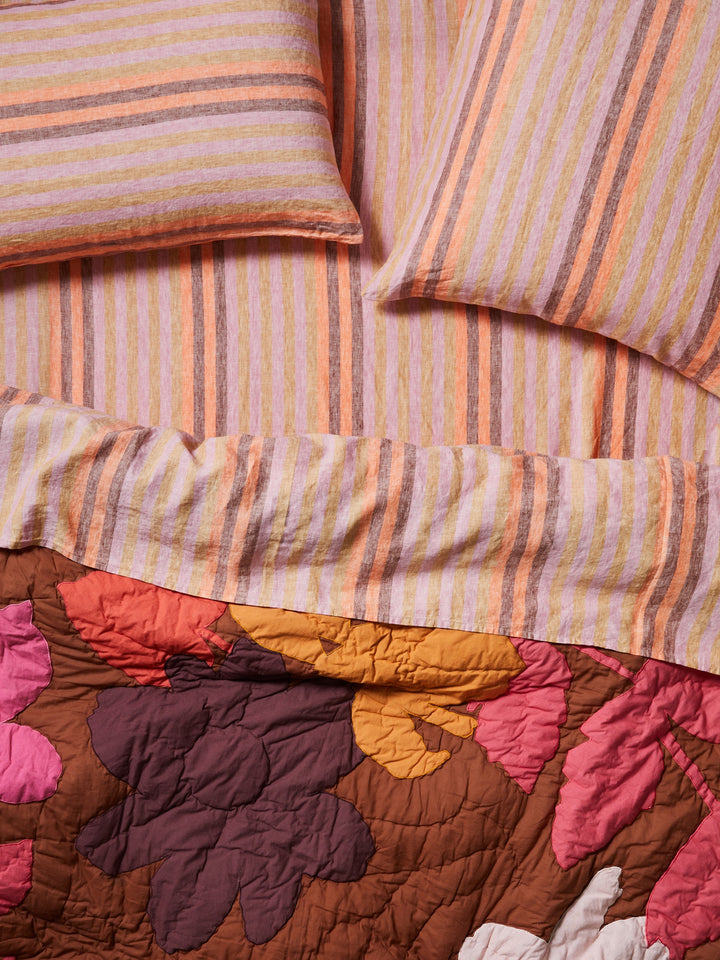 Stripe Orange Linen Fitted Sheet