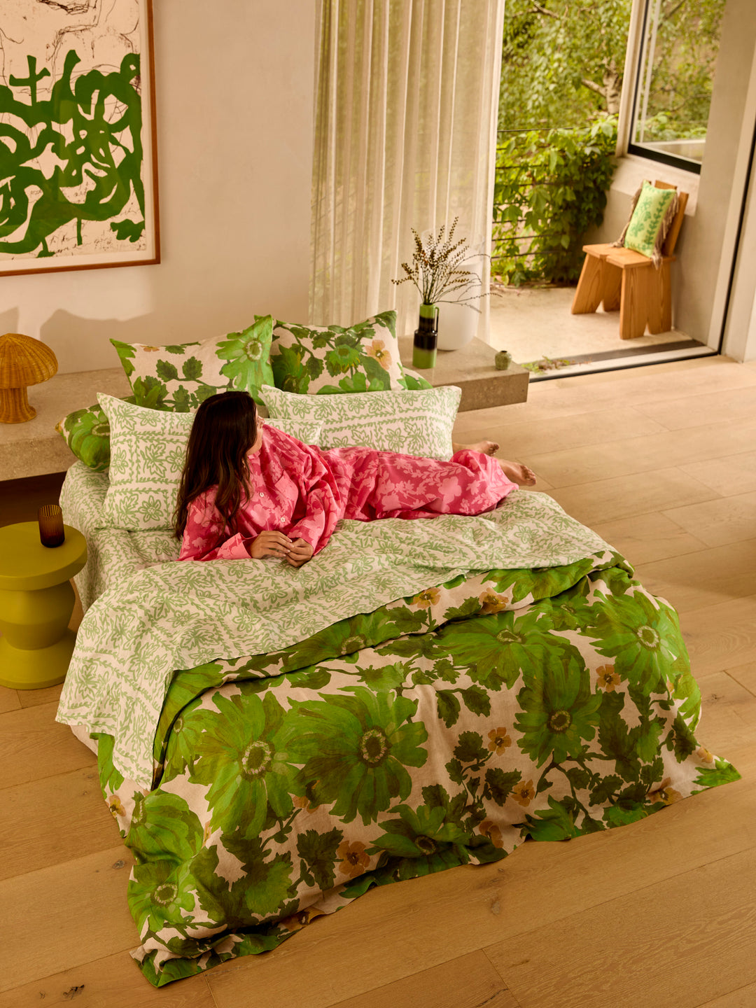 Daisy Sage Linen Fitted Sheet