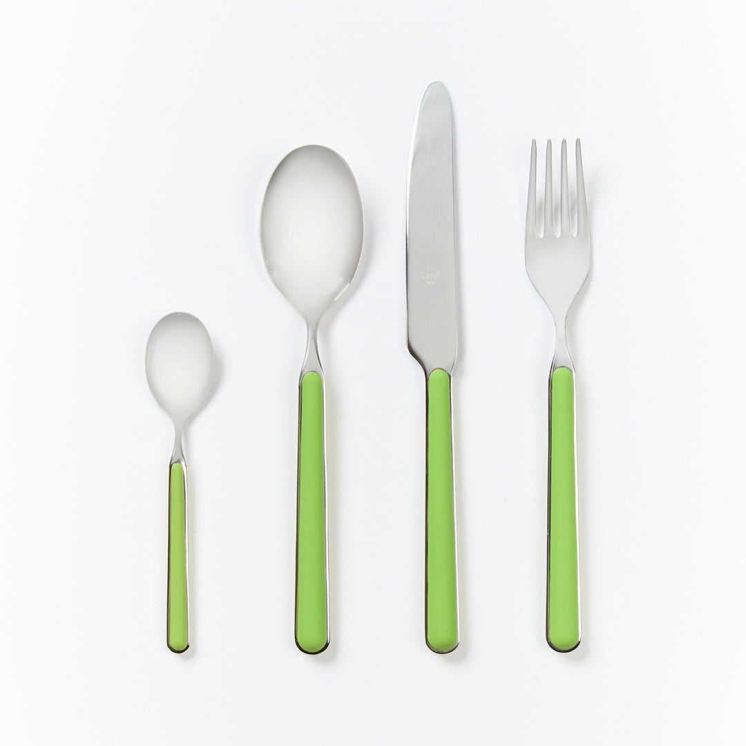 Fantasia Cutlery Set Apple Green | Stainless Steel & Green Enamel Cutlery Set | Knife, Fork, Dessert Spoon, Teaspoon