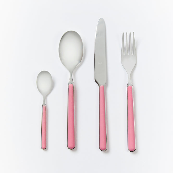 Fantasia Cutlery Set Pink | Stainless Steel & Pink Enamel Cutlery Set | Knife, Fork, Dessert Spoon, Teaspoon