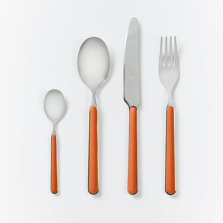 Fantasia Cutlery Set Rust | Stainless Steel & Orange Enamel Cutlery Set | Knife, Fork, Dessert Spoon, Teaspoon