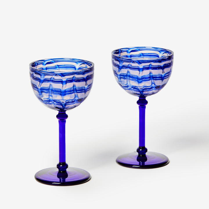 Watercolour Blue Coupe Glasses | Set Of Two | Blue Glassware