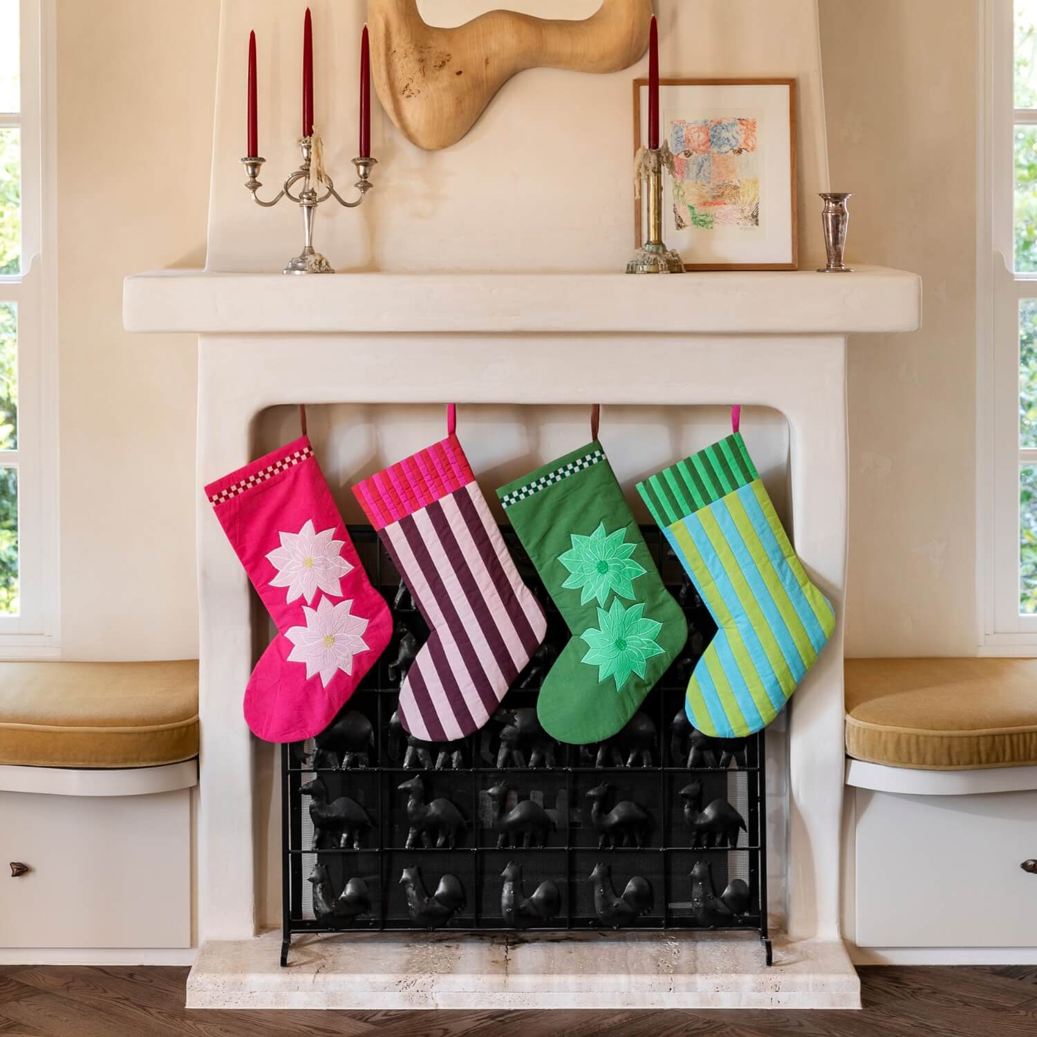 Christmas Stockings Hanging In Fireplace